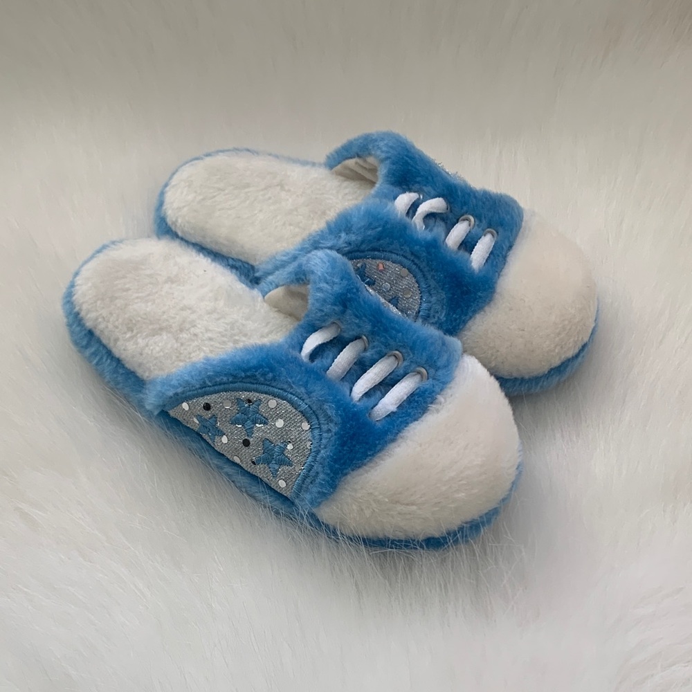 Cozy Blue and White Starry Kids Slippers
